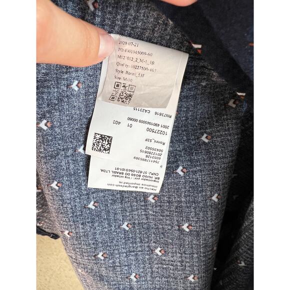 Hugo BOSS Men's Ronni Navy Blue Patterned Slim Fit Button Down Shirt Medium M - Picture 8 of 10